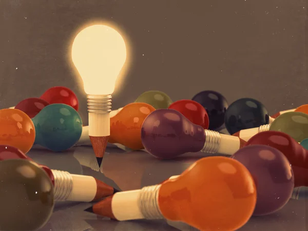 Drawing idea pencil and light bulb concept creative and leadersh — Stock Photo, Image