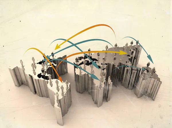 Sociální sítě lidské 3d na mapě světa — Stock fotografie
