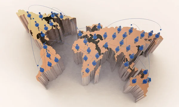 Réseau social humain 3d sur la carte du monde — Photo