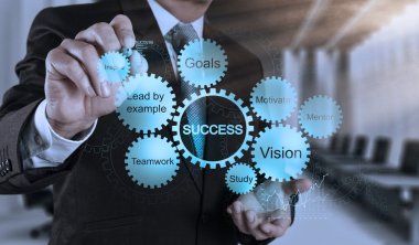 işadamı el iş başarı grafik çizer.