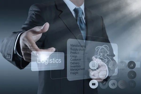 Unternehmer zeigt Logistikdiagramm als Konzept — Stockfoto