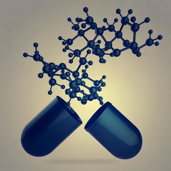 Cápsula mostra molécula como médica — Fotografia de Stock