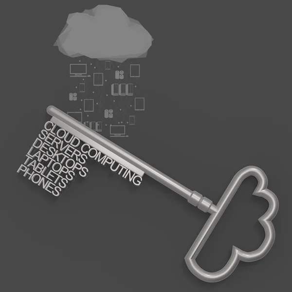 Cloud computing diagram met metalen cloud en de sleutel — Stockfoto