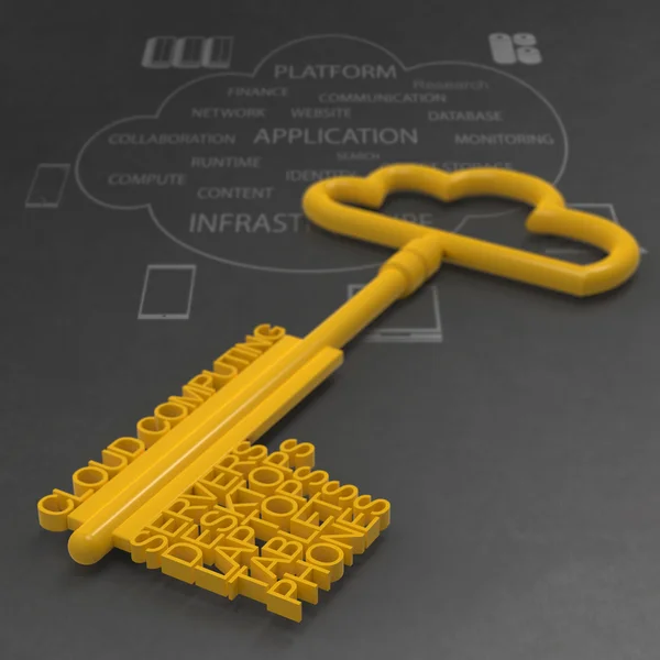 Diagrama de computación en nube con nube metálica y la clave — Foto de Stock