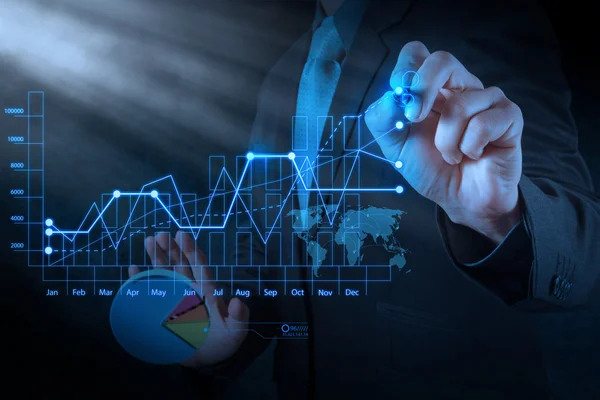 Empresario mano dibujo gráfico virtual negocio Imágenes de stock libres de derechos