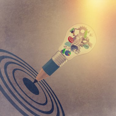 drawing idea pencil and light bulb concept creative and target s clipart