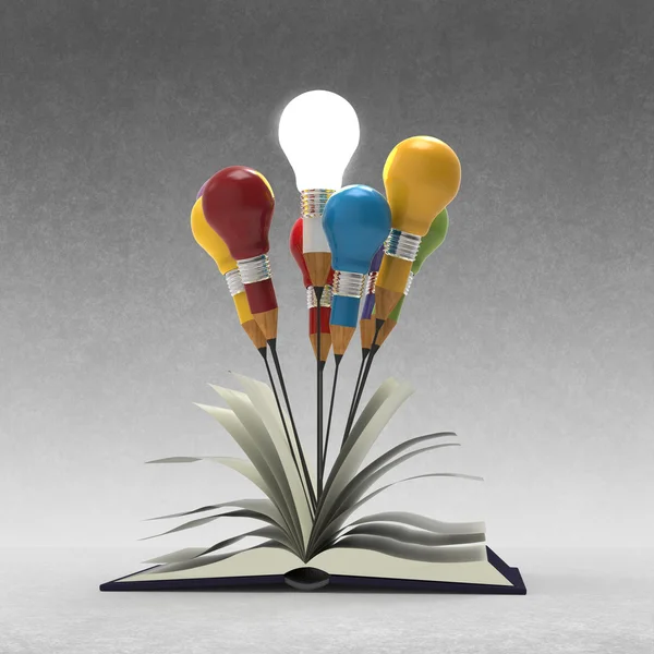 Drawing idea pencil and light bulb concept outside the book as c — Stock Photo, Image