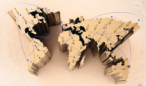 Соціальна мережа людина 3d на карті світу — стокове фото