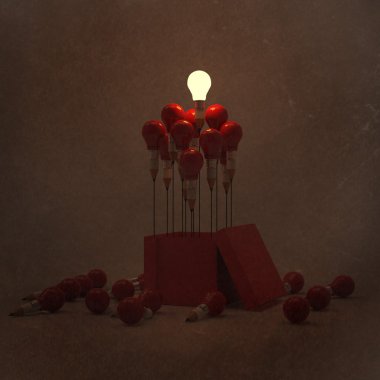 Çizim fikir kalem ve ampul kavramı cr olarak kutunun dışında