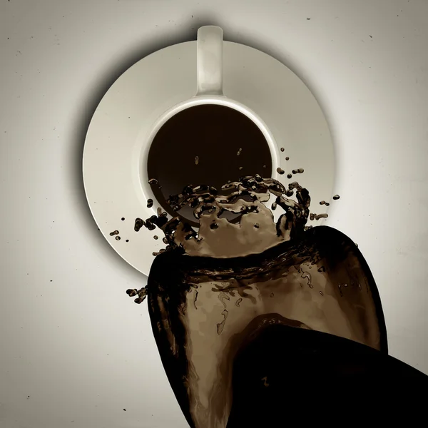 Coffee spilling out of a cup 3d — Stock Photo, Image