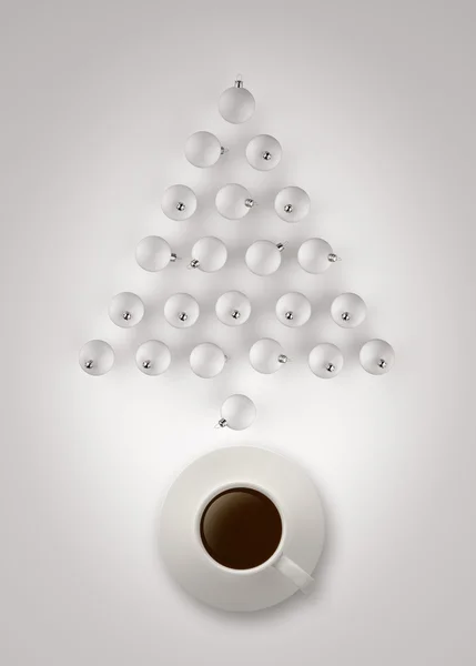 Christmas balls and coffee cup — Stock Photo, Image