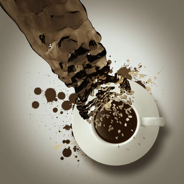 Кофе разлива из чашки 3d, как винтажный стиль — стоковое фото