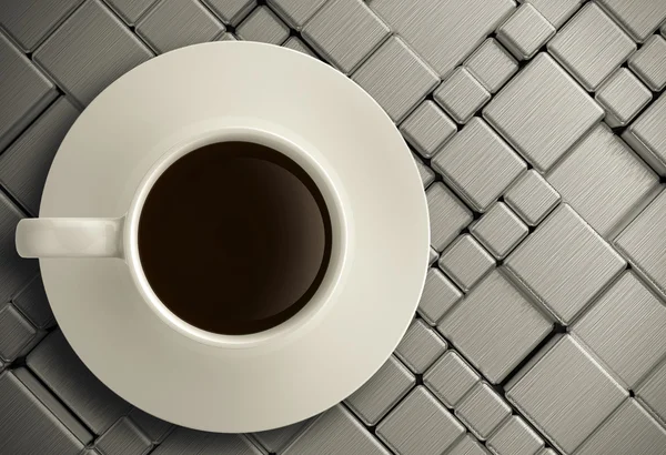 3d cup of coffee on stainless steel — Stock Photo, Image