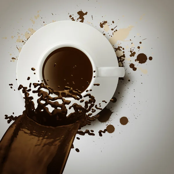 Kaffee verschüttet aus einer Tasse 3D als Vintage-Stil — Stockfoto