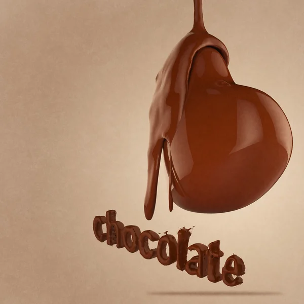 Chocolate flow on heart shape — Stock Photo, Image