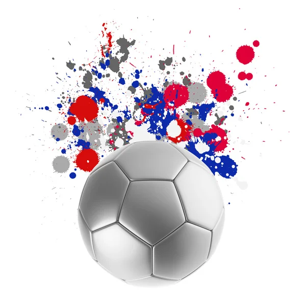 3D-rendering av en fotboll med flaggor stänk färger — Stockfoto