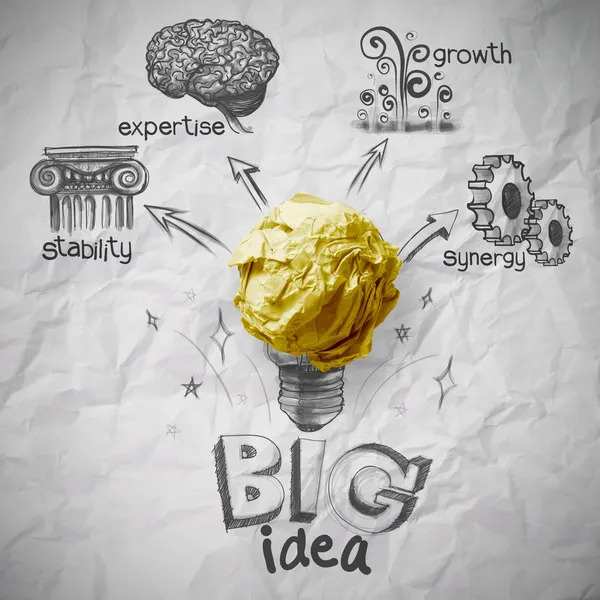 Egli grande idea diagramma su sfondo carta spiegazzata — Foto Stock