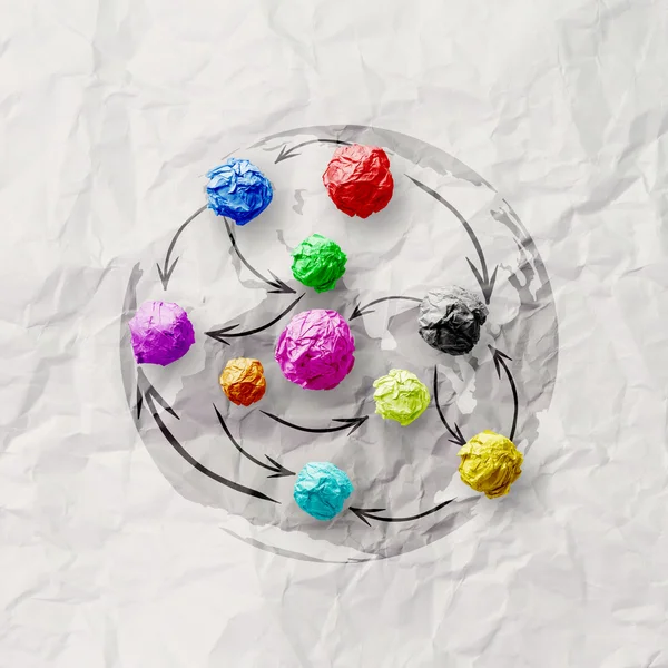 Colors crumpled paper as social network structure on wrinkled pa — Stock Photo, Image