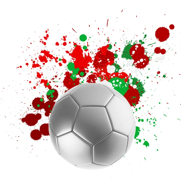 3D-Darstellung eines Fußballs mit Flaggen, die Farben sprühen — Stockfoto