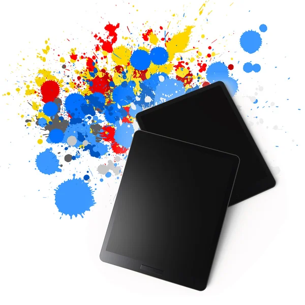 Tabletový počítač na splash barev — Stock fotografie
