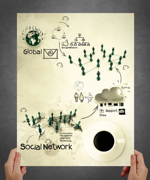 Kéz mutatják, szociális háló szerkezet poszter — Stock Fotó