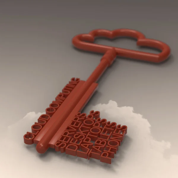 Cloud computing diagram with metallic cloud and the key — Stock Photo, Image