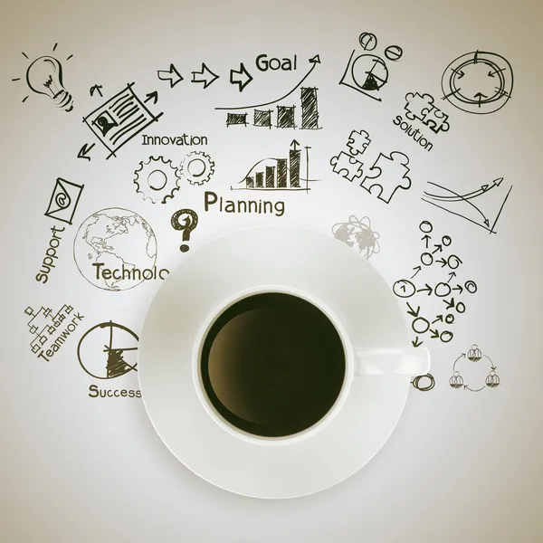 Taza de café 3d en el diagrama de estrategia de negocios —  Fotos de Stock