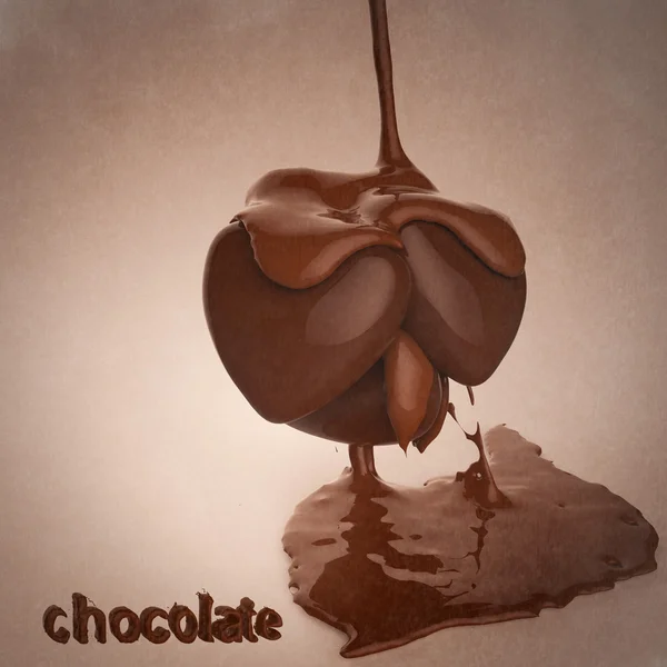 Zblízka čokoládový sirup uniká přes srdce tvaru symbolu — Stock fotografie