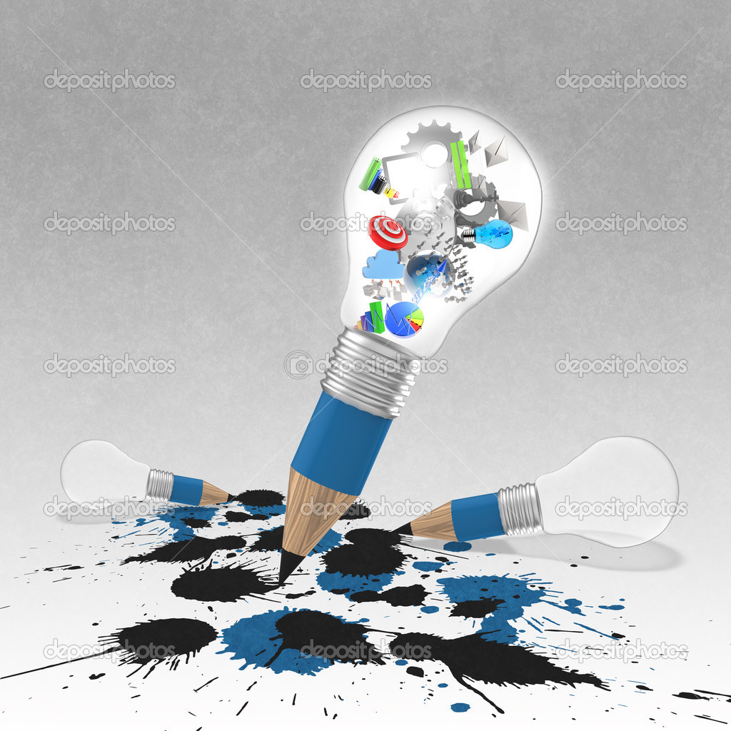 invisible light bulb and splash colors on crumpled paper as