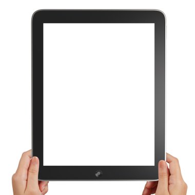 bir tablet dokunmatik bilgisayar gadget tutan eller