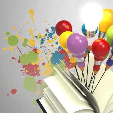 Çizim fikir kalem ve kitap dışında ampul kavram