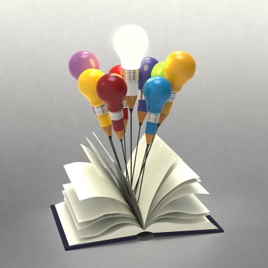Çizim fikir kalem ve kitap dışında ampul konsepti