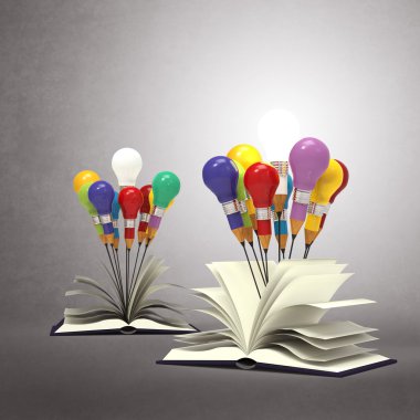 Çizim fikir kalem ve kitap dışında ampul konsepti