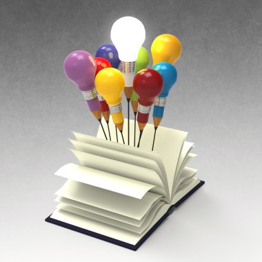 Çizim fikir kalem ve kitap dışında ampul konsepti