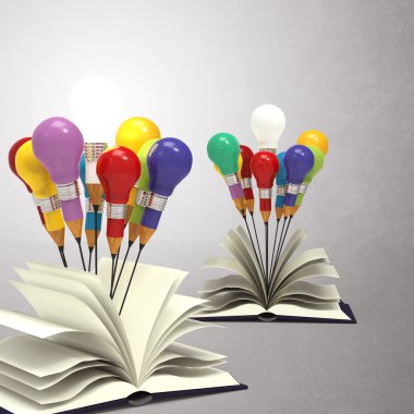 Çizim fikir kalem ve kitap dışında ampul konsepti