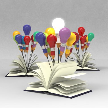 Çizim fikir kalem ve kitap dışında ampul konsepti