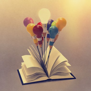 Çizim fikir kalem ve kitap dışında ampul konsepti