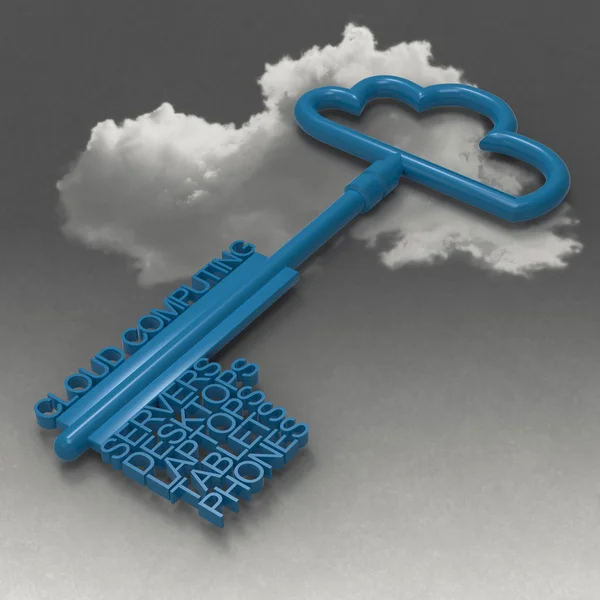 Schema di cloud computing con cloud metallico e la chiave — Foto Stock