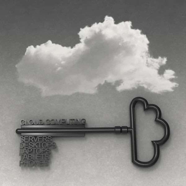 Metalik bulut bilgi işlem diyagramı ve anahtar bulut — Stok fotoğraf