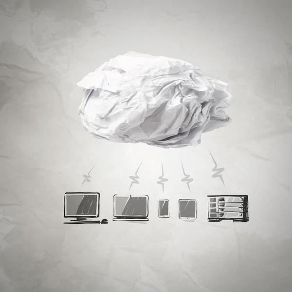 Zmačkaný papír cloud computing diagramu — Stock fotografie
