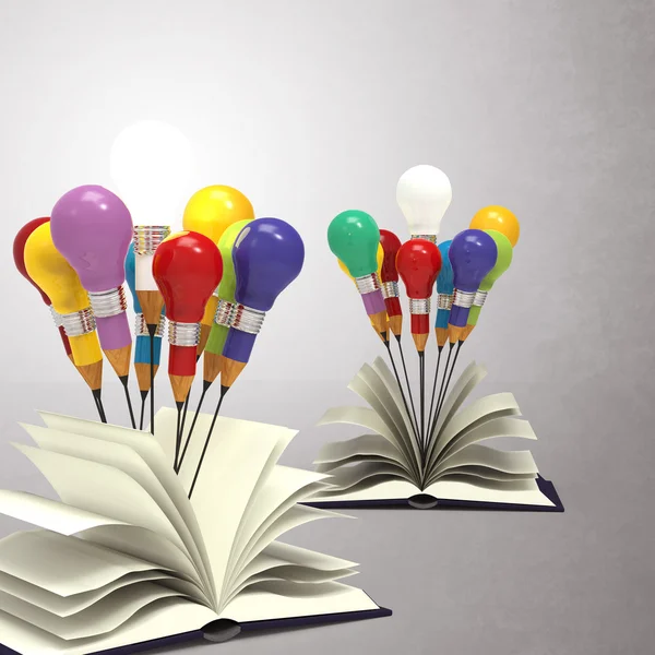 Idea de dibujo concepto de lápiz y bombilla fuera del libro —  Fotos de Stock
