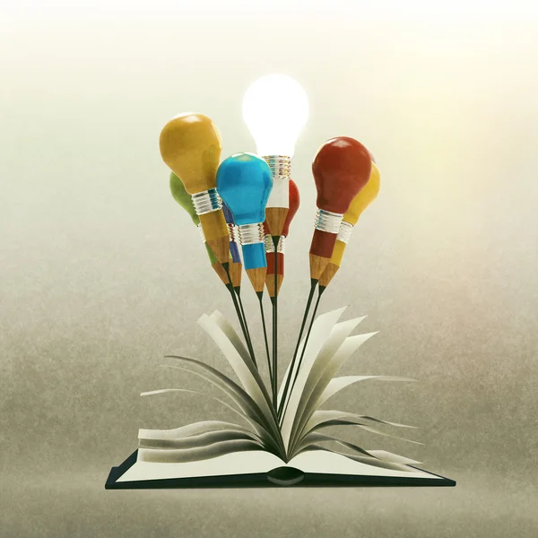 Disegno idea matita e lampadina concetto al di fuori del libro — Foto Stock