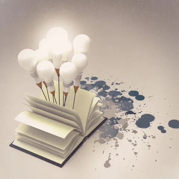 Drawing idea pencil and light bulb concept outside the book with — Stock Photo, Image