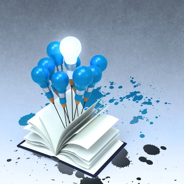 Drawing idea pencil and light bulb concept outside the book with — Stock Photo, Image