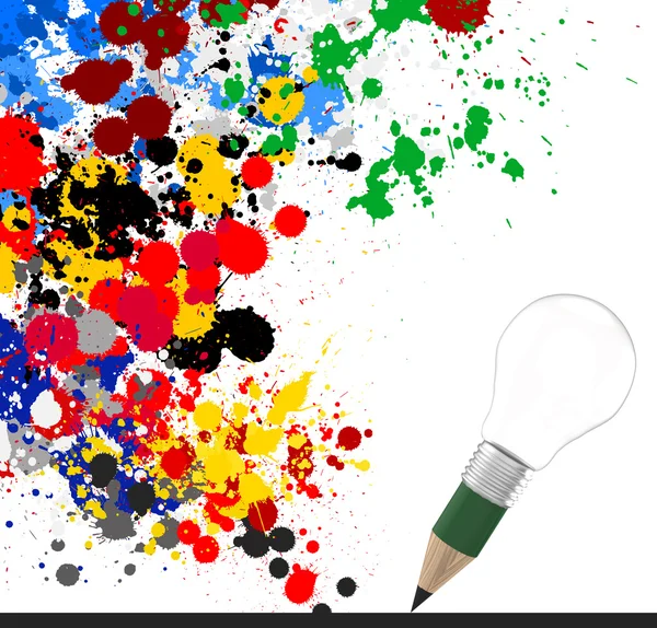 Business creativo di design come lampadina a matita 3d e colore splash — Foto Stock