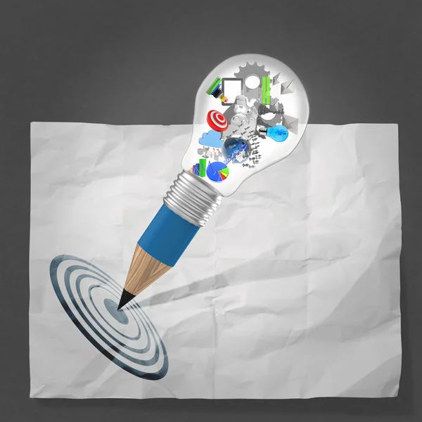 Creative design business as pencil lightbulb 3d as business desi — Stock Photo, Image