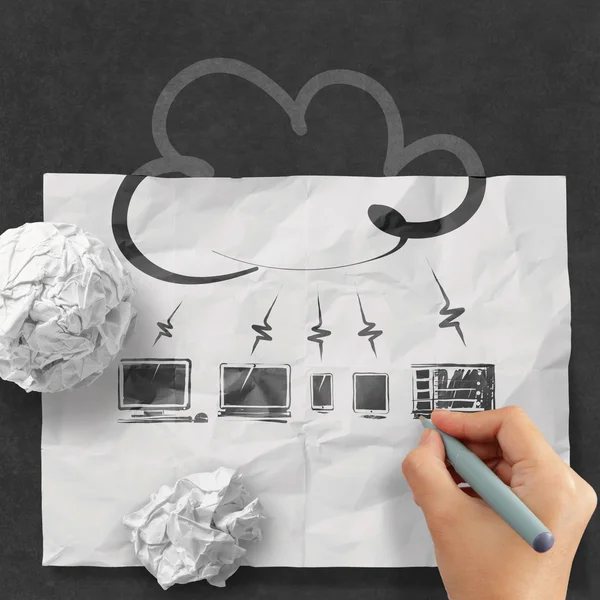 Zerknülltes Papier Cloud Computing-Diagramm — Stockfoto