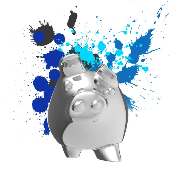 Winner piggy bank and splashing colors background — Stock Photo, Image