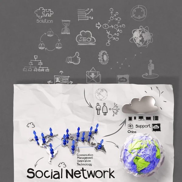 手绘图的社会网络的结构关系图 — 图库照片