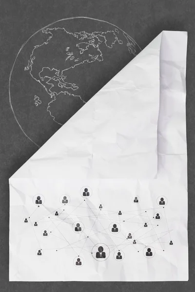 Crumpled paper as social network structure on wrinkled paper cre — Stock Photo, Image